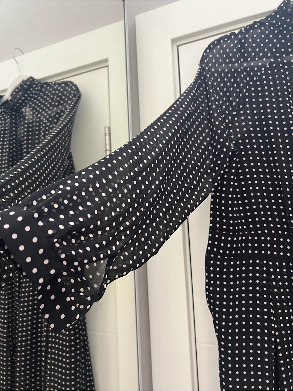 Ann Klein Polka Dot Long Sleeve Midi Dress - Black/White size 16 - Picture 4 of 12